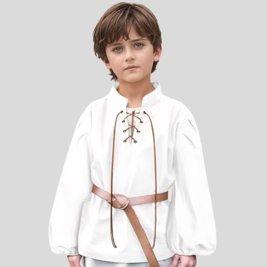 Tops - Mittelalterliches Piratenhemd für Jungen, Renaissance-Schnürhemd, Halloween-Kostüm,