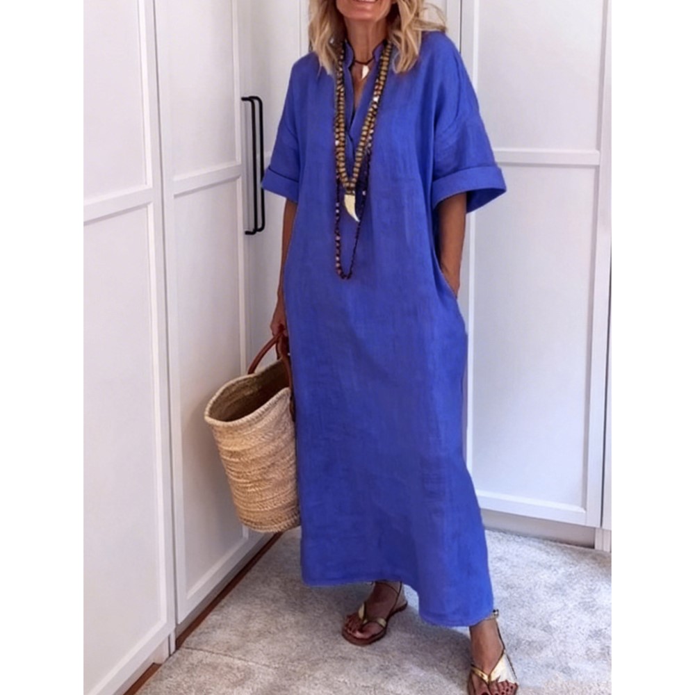 Boho Summer Beach Maxi Dress - Boho Retro-Kaftankleid für Damen mit Stehkragen,