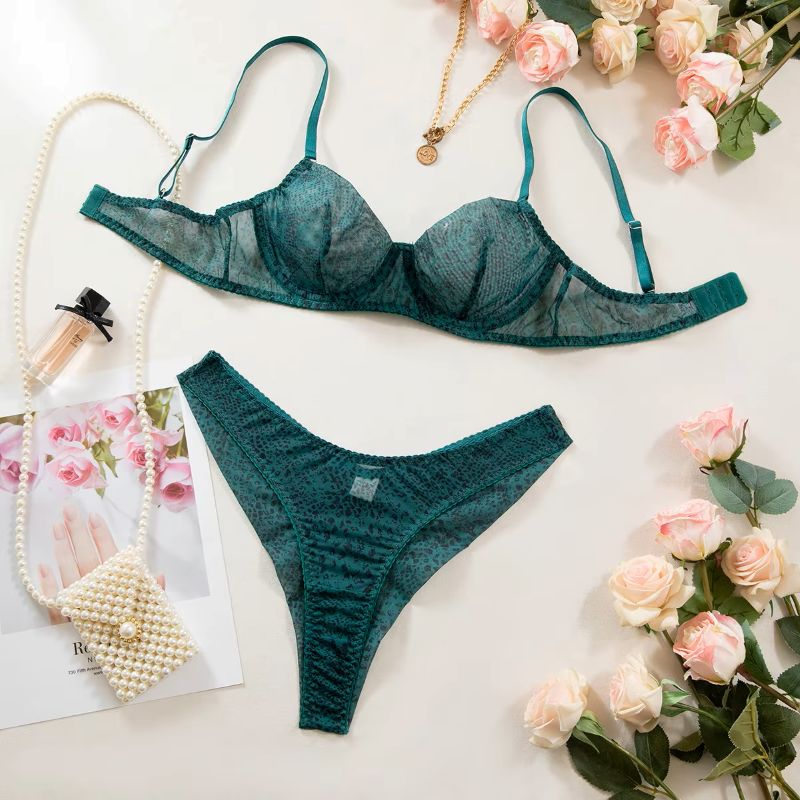 Lingerie - 2-teiliges Damen-Dessous-Set, ultradünnes, atmungsaktives Mesh-Unterwäsche-Set, zartes