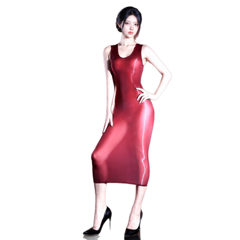 Sexy Mesh Sheer Bodycon Dress - Sexy Damenkleid, ärmellos, glänzend, transparent, Dessous,