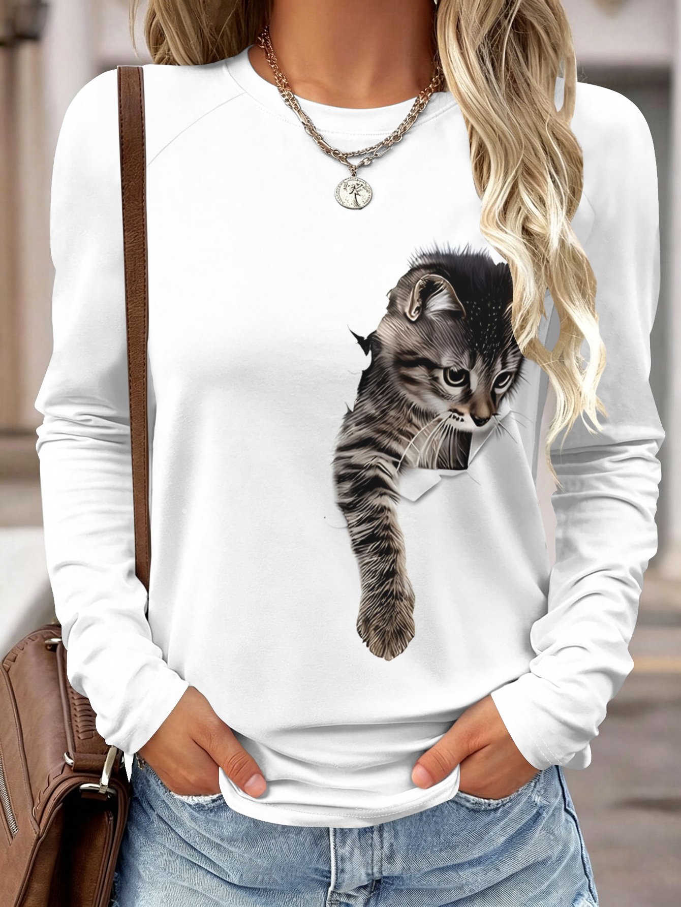 Damen Langarmshirt mit Tasche, – Blouses Bewertung und Preis