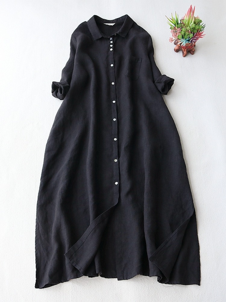 Künstlerisches Leinenkleid für – Casual Loose Linen Shirt Dress Bewertung und Preis
